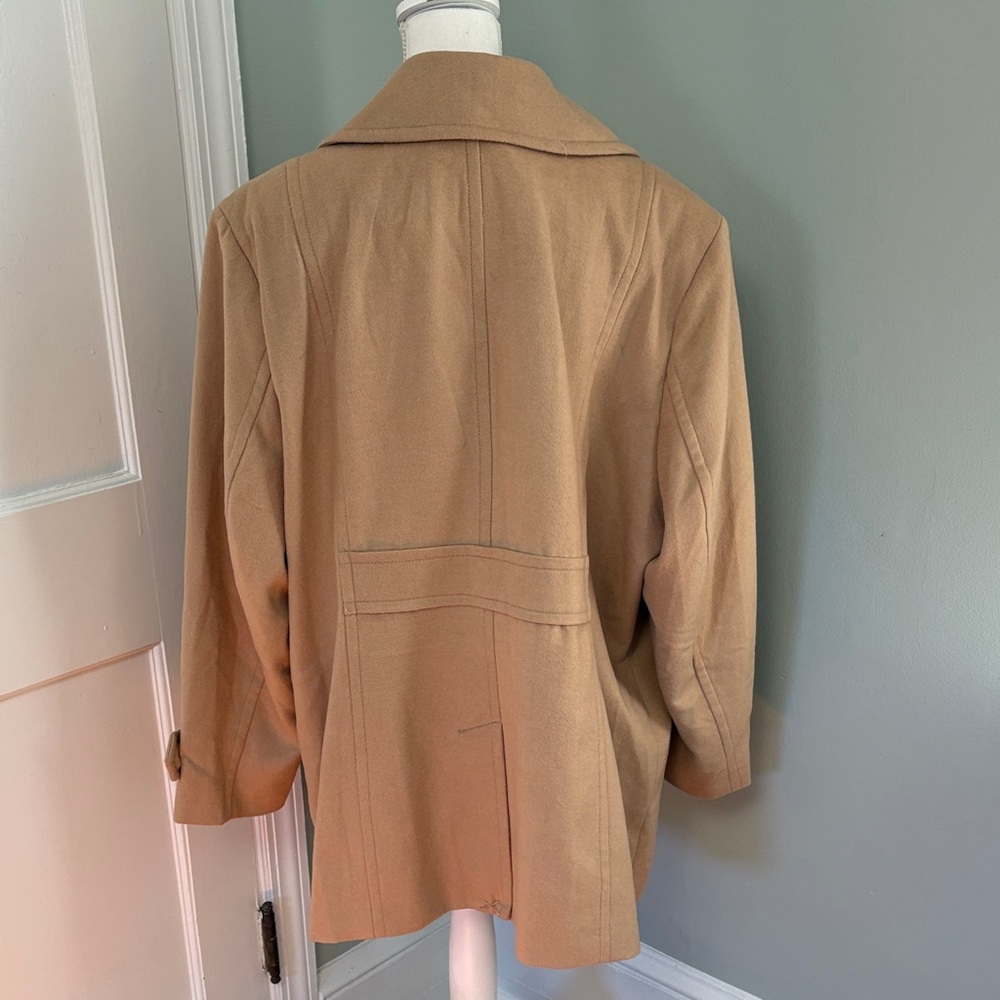 NWOT Lands' End Women's Tan Double-Breasted Pea‎ Coat Wool Blend size 2X - Picture 3 of 6